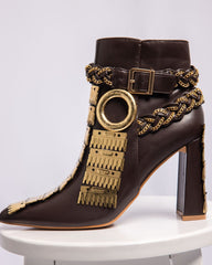 Dark Brown Leather Boots with Gold Chains – Made to Order