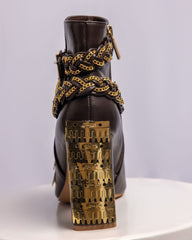 Dark Brown Leather Boots with Gold Chains – Made to Order