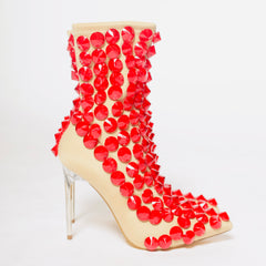 Fierce Elegance Nude & Red Crystal Stiletto Boots – Handmade Statement Heels