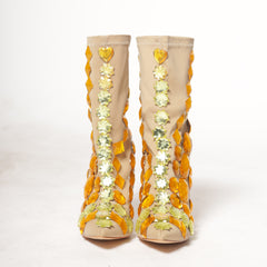 Golden Glam Nude & Gold Crystal Boots – Custom Handmade Statement Heels