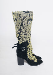 Royalty Black & Gold Knee-High Boots – Custom Handmade Statement Boots