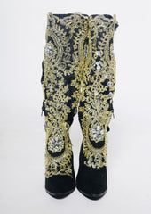 Royalty Black & Gold Knee-High Boots – Custom Handmade Statement Boots