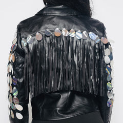 Custom Handmade Silver & Black Fringe Jacket – Stand Out in Style!