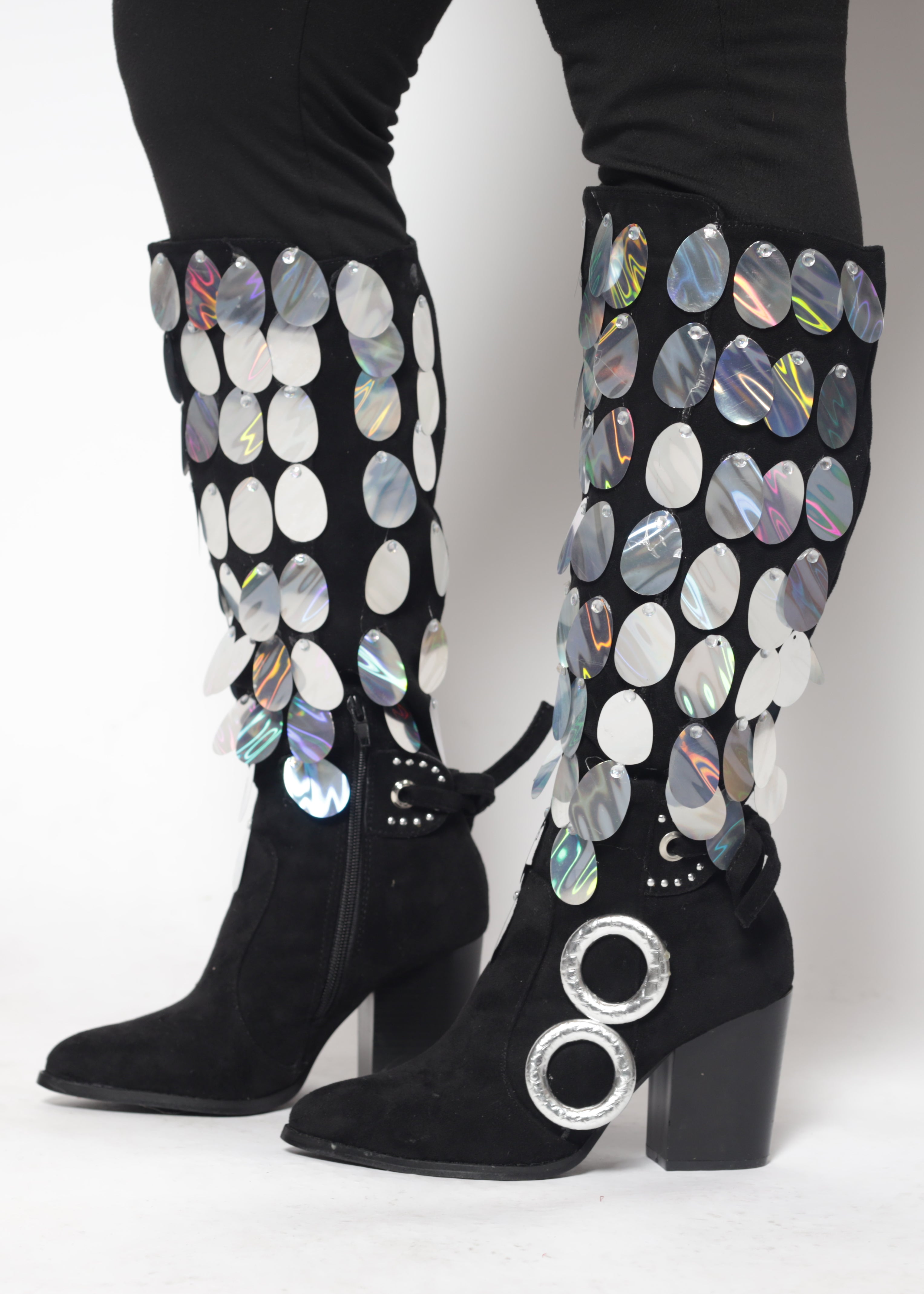 Superstar Black & Silver Sequin Boots – Dazzle with Every Step!